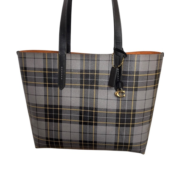 Coach CF232 highline plaid tartan tote bag gray and black - Picture 1 of 10